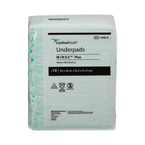 Disposable Underpad Wings™ Plus 30 X 36 Inch Fluff / Polymer Heavy Absorbency #958B10