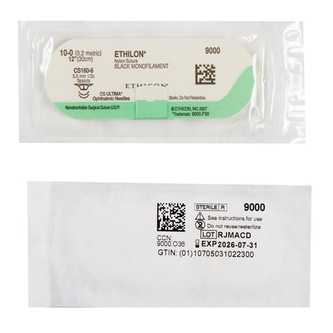 Nonabsorbable Suture with Needle Ethilon™ Polyamide CS160-6 1/2 Circle Ophthalmic Spatula Needle Size 10-0 Monofilament #9000G
