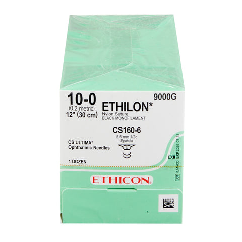 Nonabsorbable Suture with Needle Ethilon™ Polyamide CS160-6 1/2 Circle Ophthalmic Spatula Needle Size 10-0 Monofilament #9000G