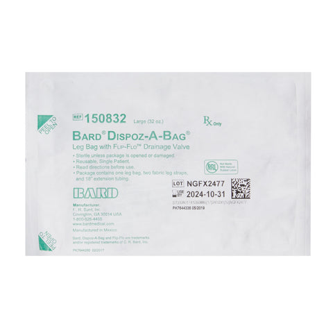 Bard Urinary Leg Bag Bard® Dispoz-a-Bag® Anti-Reflux Valve Sterile 950 mL Vinyl #150832