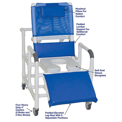 MJM International Bariatric Reclining Shower Chair With Soft Seat Deluxe Elongated #193-24-SSDE