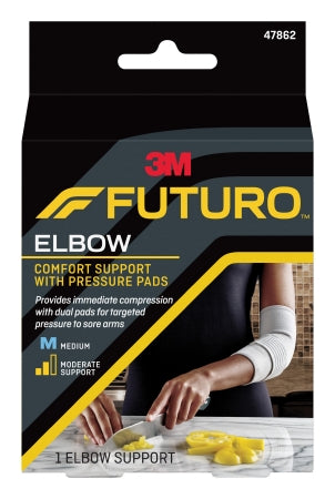 Elbow Support with Pressure Pads 3M™ Futuro™ Medium Pull-On / Hook and Loop Strap Closure Sleeve Left or Right Elbow 10 to 11 Inch Elbow Circumference Gray