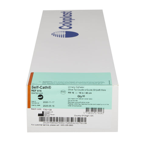 Coloplast Urethral Catheter Self-Cath® Coude Olive Tip Uncoated PVC 16 Fr. 16 Inch #816