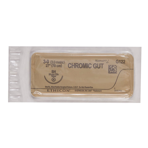 Absorbable Suture with Needle GUT CHROMIC Chromic Gut SH 1/2 Circle Taper Point Needle Size 3-0 Monofilament #G122H