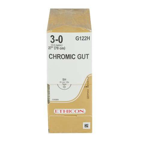 Absorbable Suture with Needle GUT CHROMIC Chromic Gut SH 1/2 Circle Taper Point Needle Size 3-0 Monofilament #G122H