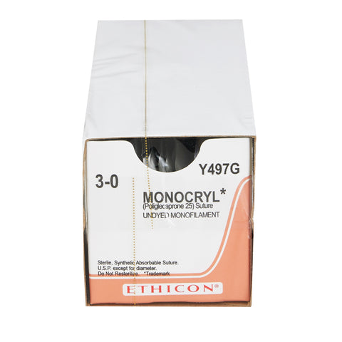 Absorbable Suture with Needle Monocryl™ Poliglecaprone PS-2 3/8 Circle Precision Reverse Cutting Needle Size 3-0 Monofilament #Y497G