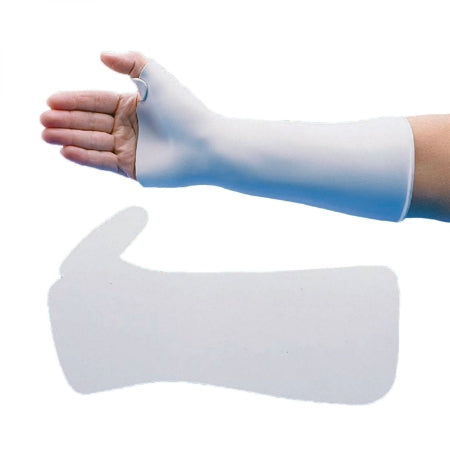 Wrist Splint with Thumb Spica Rolyan® Pre-Cut / Solid Polyflex II® Thermoplastic Left or Right Hand White Small 3 to 3-1/2 Inch MCP Width