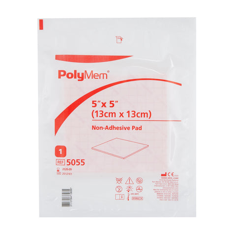 Ferris Manufacturing Foam Dressing PolyMem® 5 X 5 Inch Without Border Film Backing Nonadhesive Square Sterile #5055