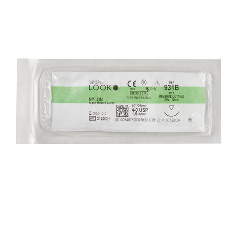 Nonabsorbable Suture with Needle LOOK® Nylon C-17 3/8 Circle Reverse Cutting Needle Size 4-0 Monofilament #931B