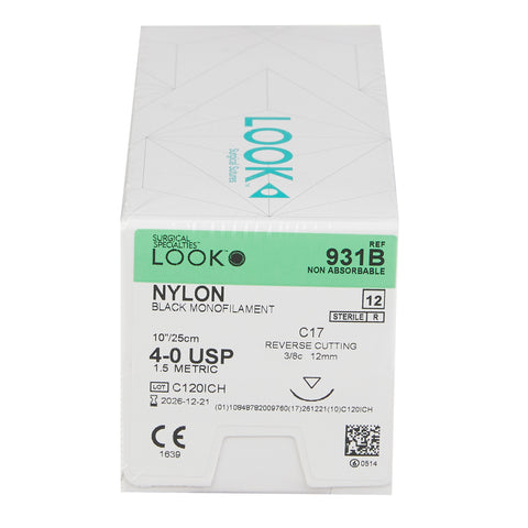 Nonabsorbable Suture with Needle LOOK® Nylon C-17 3/8 Circle Reverse Cutting Needle Size 4-0 Monofilament #931B