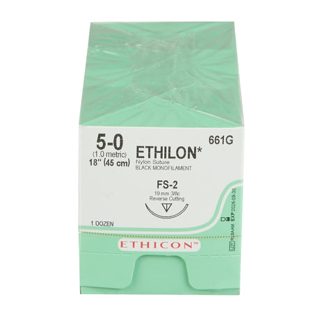 Nonabsorbable Suture with Needle Ethilon™ Nylon FS-2 3/8 Circle Reverse Cutting Needle Size 5-0 Monofilament #661G