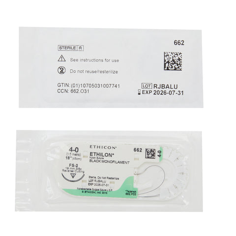 Nonabsorbable Suture with Needle Ethilon™ Nylon FS-2 3/8 Circle Reverse Cutting Needle Size 4-0 Monofilament #662H