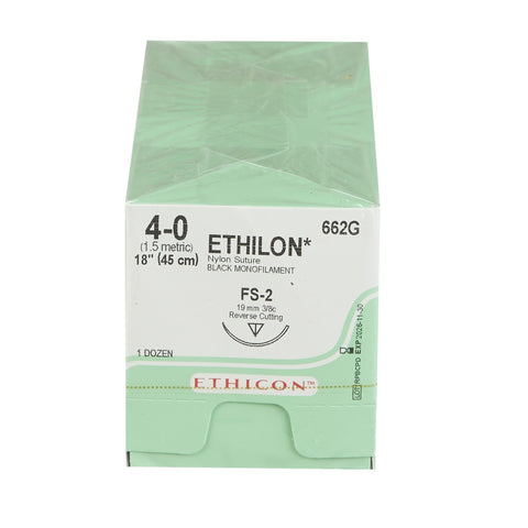Nonabsorbable Suture with Needle Ethilon™ Nylon FS-2 3/8 Circle Reverse Cutting Needle Size 4-0 Monofilament #662G