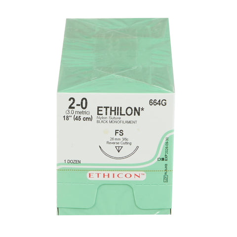 Nonabsorbable Suture with Needle Ethilon™ Nylon FS 3/8 Circle Reverse Cutting Needle Size 2-0 Monofilament #664G