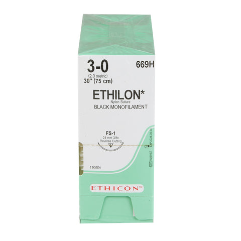 Nonabsorbable Suture with Needle Ethilon™ Nylon FS-1 3/8 Circle Reverse Cutting Needle Size 3-0 Monofilament #669H