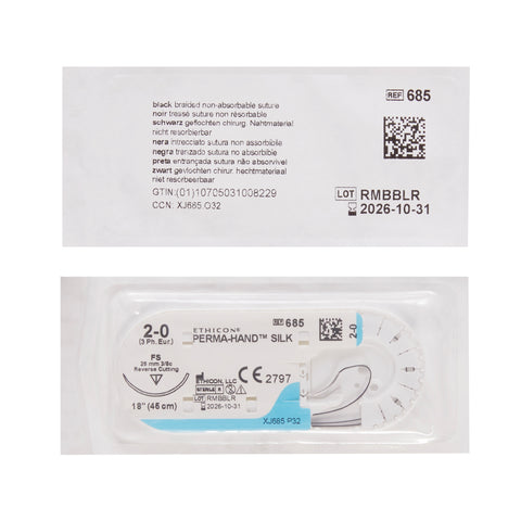 Nonabsorbable Suture with Needle Perma-Hand™ Silk FS 3/8 Circle Reverse Cutting Needle Size 2-0 Braided #685G