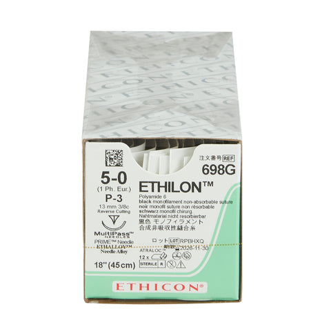 Nonabsorbable Suture with Needle Ethilon™ Nylon P-3 3/8 Circle Precision Reverse Cutting Needle Size 5-0 Monofilament #698G