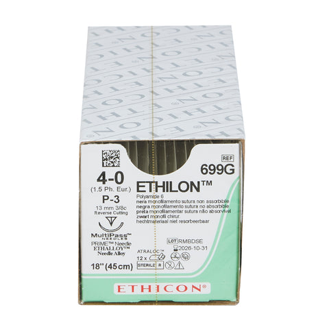Nonabsorbable Suture with Needle Ethilon™ Nylon P-3 3/8 Circle Precision Reverse Cutting Needle Size 4-0 Monofilament #699G