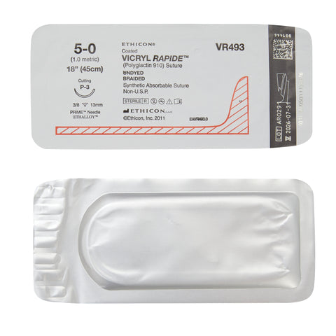 Absorbable Suture with Needle Vicryl™ Rapide Polyglactin 910 P-3 3/8 Circle Precision Reverse Cutting Needle Size 5-0 Braided #VR493