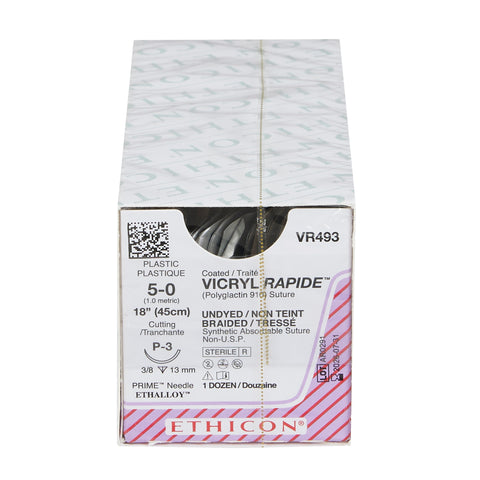 Absorbable Suture with Needle Vicryl™ Rapide Polyglactin 910 P-3 3/8 Circle Precision Reverse Cutting Needle Size 5-0 Braided #VR493