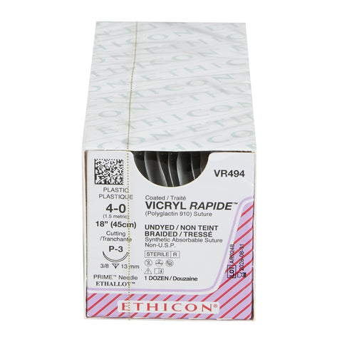 Absorbable Suture with Needle Vicryl™ Rapide Polyglactin 910 P-3 3/8 Circle Precision Reverse Cutting Needle Size 4-0 Braided #VR494