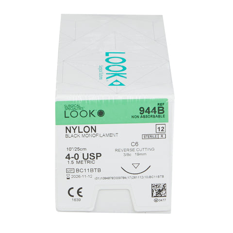 Nonabsorbable Suture with Needle LOOK® Nylon C-6 3/8 Circle Reverse Cutting Needle Size 4-0 Monofilament #944B