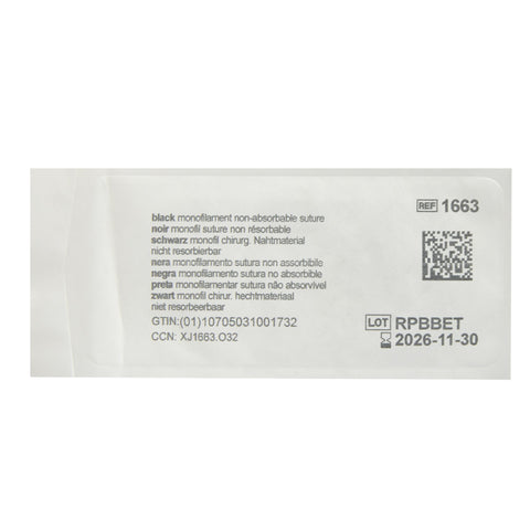 Nonabsorbable Suture with Needle Ethilon™ Nylon PS-1 3/8 Circle Reverse Cutting Needle Size 3-0 Monofilament #1663H