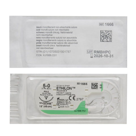 Nonabsorbable Suture with Needle Ethilon™ Nylon PS-2 3/8 Circle Precision Reverse Cutting Needle Size 5-0 Monofilament #1666G