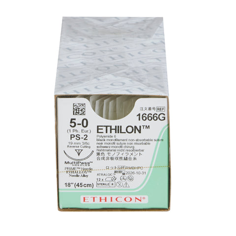 Nonabsorbable Suture with Needle Ethilon™ Nylon PS-2 3/8 Circle Precision Reverse Cutting Needle Size 5-0 Monofilament #1666G