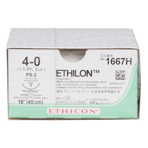 Nonabsorbable Suture with Needle Ethilon™ Nylon PS-2 3/8 Circle Precision Reverse Cutting Needle Size 4-0 Monofilament #1667ZH
