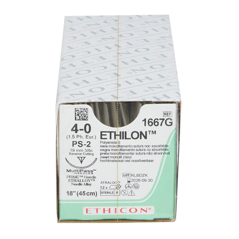 Nonabsorbable Suture with Needle Ethilon™ Nylon PS-2 3/8 Circle Precision Reverse Cutting Needle Size 4-0 Monofilament #1667G