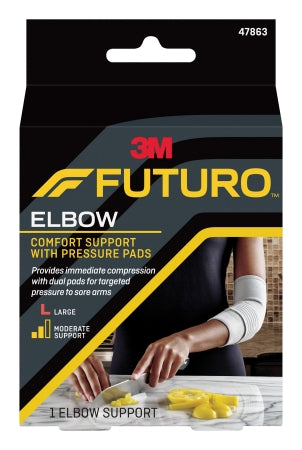 Elbow Support with Pressure Pads 3M™ Futuro™ Large Pull-On / Hook and Loop Strap Closure Sleeve Left or Right Elbow 11 to 12 Inch Elbow Circumference Gray