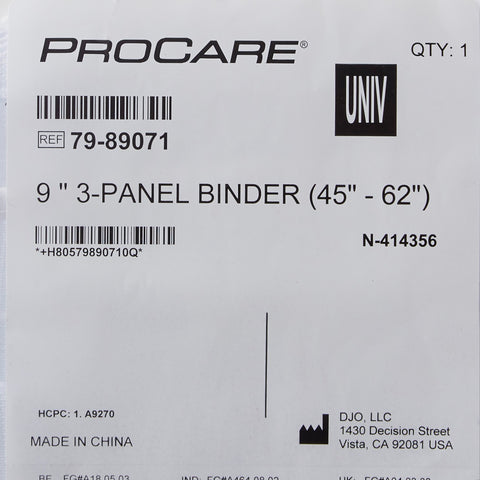DJO Abdominal Binder ProCare® Premium One Size Fits Most Hook and Loop Closure 45 to 62 Inch Waist Circumference 9 Inch Height Adult #79-89071