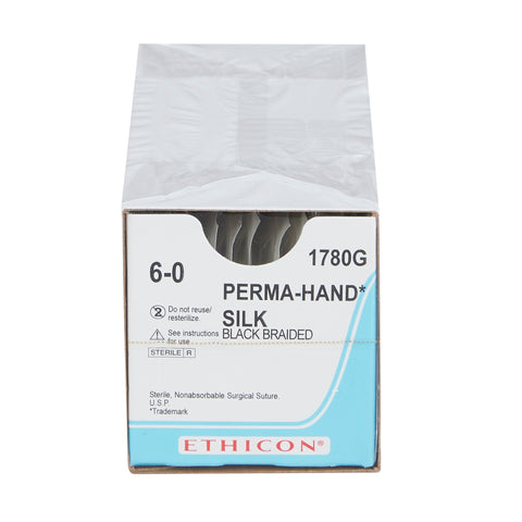 Nonabsorbable Suture with Needle Perma-Hand™ Silk S-14 1/4 Circle Spatula Needle Size 6-0 Braided #1780G