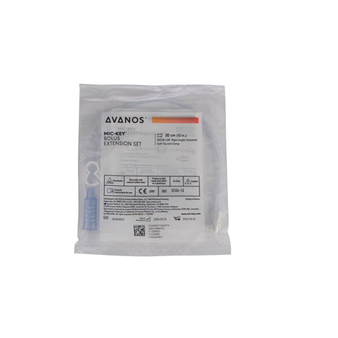 Bolus Enteral Feeding Extension Tube Set MIC-Key 12 Inch, With Cath Tip, SECUR-LOK Right-Angle Connector and Clamp For MIC-Key Low-Profile Gastrostomy, Jejunal, and Transgastric-Jejunal Feeding Tubes #0124-12