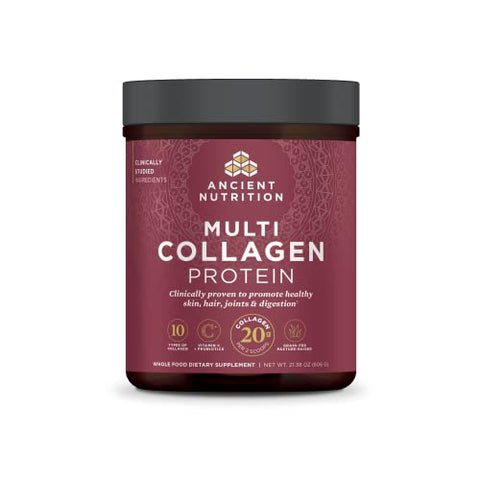 Collagen Powder Protein with Vitamin C and Probiotics by Ancient Nutrition, Multi Collagen Protein, Unflavored, 24 Servings, Hydrolyzed Collagen Peptides Supports Skin and Nails, Gut Health, 8.6oz