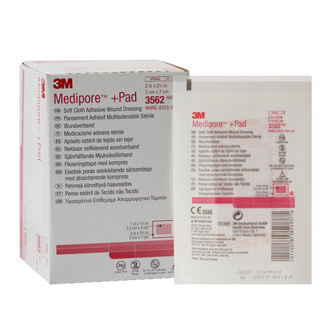 Adhesive Dressing 3M™ Medipore™  Soft Cloth Rectangle White Sterile