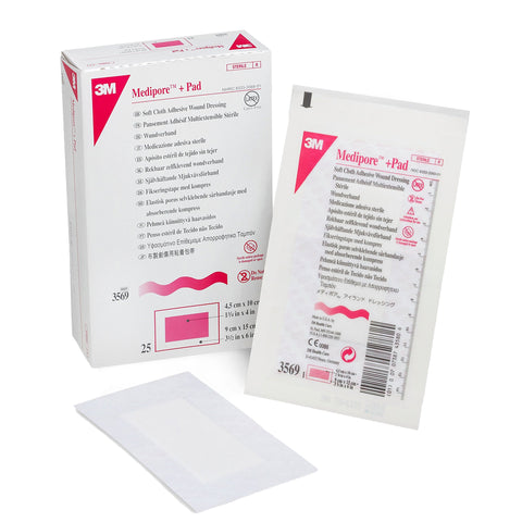 Adhesive Dressing 3M™ Medipore™  Soft Cloth Rectangle White Sterile