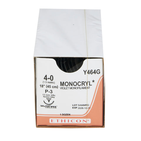 Absorbable Suture with Needle Monocryl™ Poliglecaprone P-3 3/8 Circle Precision Reverse Cutting Needle Size 4-0 Monofilament #Y464G