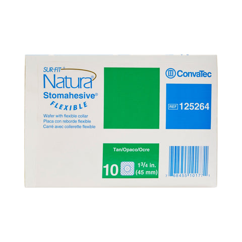 ConvaTec Ostomy Barrier Sur-Fit Natura® Trim to Fit 125264 , Standard Wear Stomahesive® Adhesive 45 mm Flange Sur-Fit® Natura® System Hydrocolloid Up to 1 to 1-1/4 Inch Opening 4 X 4 Inch