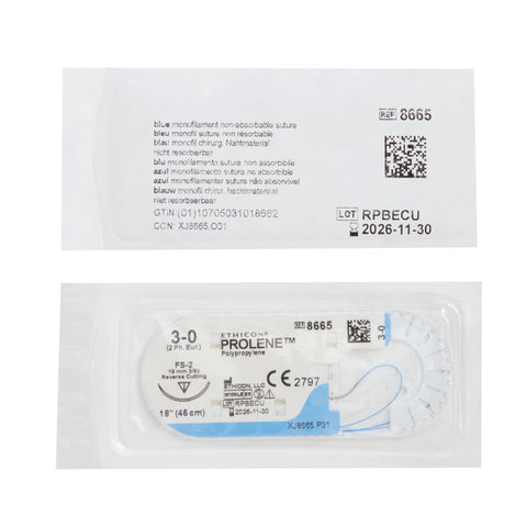 Nonabsorbable Suture with Needle Prolene™ Polypropylene FS-2 3/8 Circle Reverse Cutting Needle Size 3-0 Monofilament #8665G