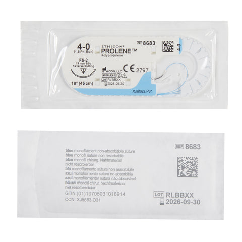 Nonabsorbable Suture with Needle Prolene™ Polypropylene FS-2 3/8 Circle Reverse Cutting Needle Size 4-0 Monofilament #8683G