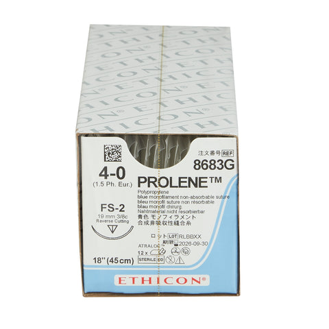 Nonabsorbable Suture with Needle Prolene™ Polypropylene FS-2 3/8 Circle Reverse Cutting Needle Size 4-0 Monofilament #8683G