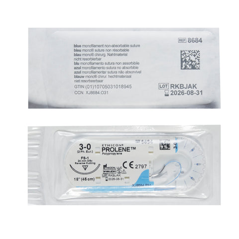 Nonabsorbable Suture with Needle Prolene™ Polypropylene FS-1 3/8 Circle Reverse Cutting Needle Size 3-0 Monofilament #8684G