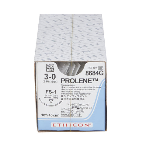 Nonabsorbable Suture with Needle Prolene™ Polypropylene FS-1 3/8 Circle Reverse Cutting Needle Size 3-0 Monofilament #8684G