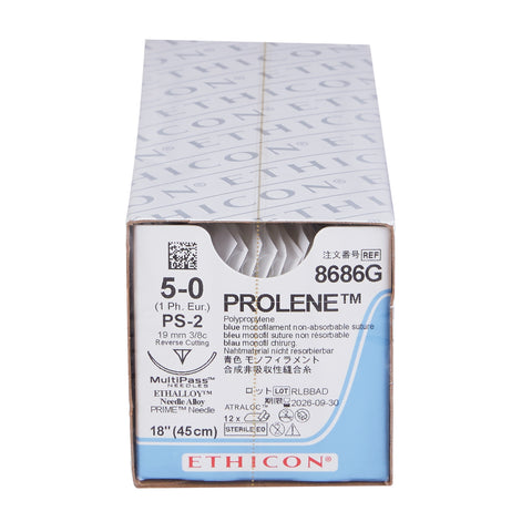 Nonabsorbable Suture with Needle Prolene™ Polypropylene PS-2 3/8 Circle Precision Reverse Cutting Needle Size 5-0 Monofilament #8686G