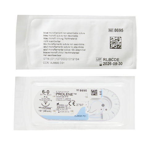 Nonabsorbable Suture with Needle Prolene™ Polypropylene P-3 3/8 Circle Precision Reverse Cutting Needle Size 6-0 Monofilament #8695G