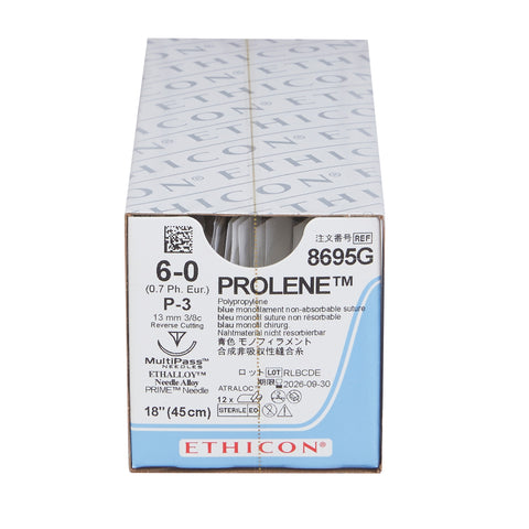 Nonabsorbable Suture with Needle Prolene™ Polypropylene P-3 3/8 Circle Precision Reverse Cutting Needle Size 6-0 Monofilament #8695G