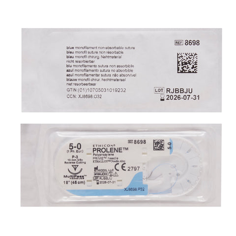 Nonabsorbable Suture with Needle Prolene™ Polypropylene P-3 3/8 Circle Precision Reverse Cutting Needle Size 5-0 Monofilament #8698G