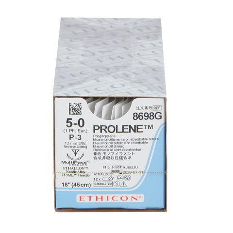 Nonabsorbable Suture with Needle Prolene™ Polypropylene P-3 3/8 Circle Precision Reverse Cutting Needle Size 5-0 Monofilament #8698G